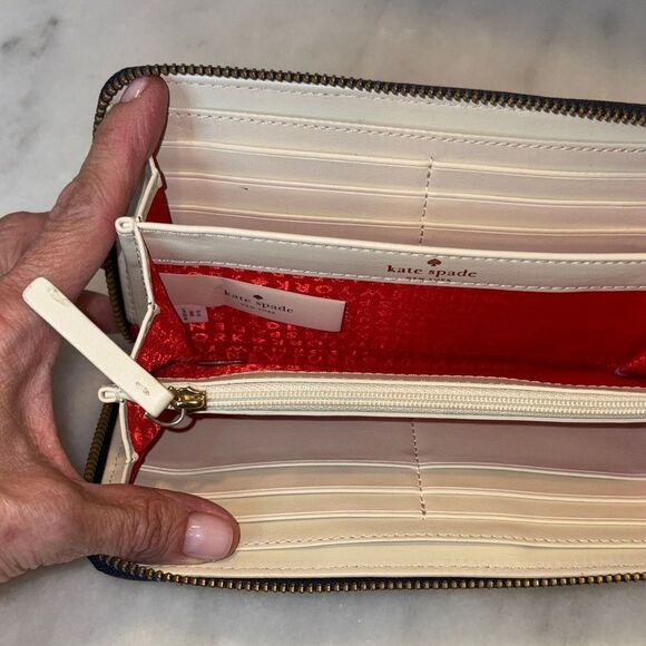 Kate Spade Wallet Leather Multicolor Striped Canvas Full Zip Continental Wallet - Picture 13 of 16